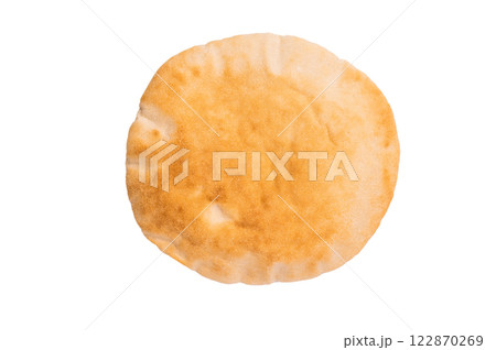 Fresh pita bread close up isolated on white background. top view Fresh pita bread close up isolated on white background. top view 122870269