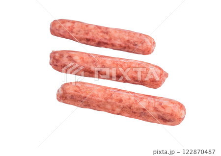 Homemade raw beef and pork sausage isolated on white background Homemade raw beef and pork sausage isolated on white background 122870487