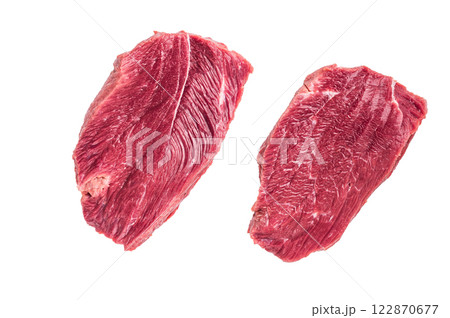 Raw kangaroo steak, wild fresh game meat isolated on white background. top view 122870677