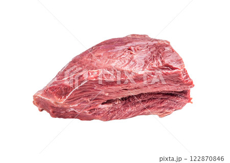 Raw Ostrich meat, fresh Game Meat isolated on white background. top view Raw Ostrich meat, fresh Game Meat isolated on white background. top view 122870846