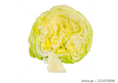Sliced iceberg lettuce cabbage isolated on white background. top view 122870890