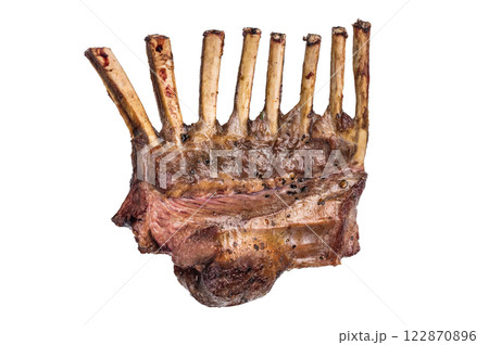 Roast Rack of lamb chops, mutton organic meat isolated on white backgrounds 122870896