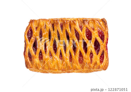 Danish pastry with a strawberry and cream cheese filling, isolated on white background. top view 122871051