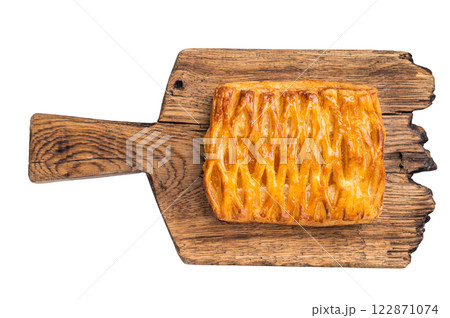 Danish pastry with a lemon jam, Puff pastry isolated on white background. top view 122871074