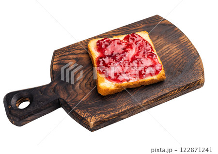 Toast from white bread with butter and Strawberry Jelly jam isolated on white background Toast from white bread with butter and Strawberry Jelly jam isolated on white background 122871241