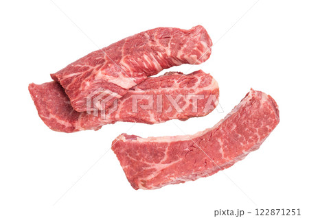 Raw Steak from Black Angus beef meat isolated on white background Raw Steak from Black Angus beef meat isolated on white background 122871251