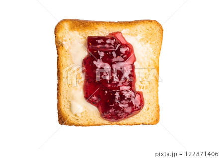 Toast from white bread with butter and jam isolated on white background Toast from white bread with butter and jam isolated on white background 122871406
