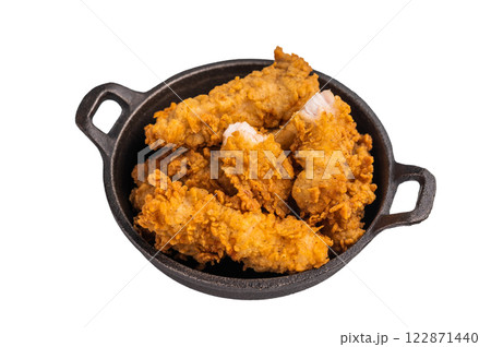 Fried chicken fillet tender strips isolated on white background 122871440