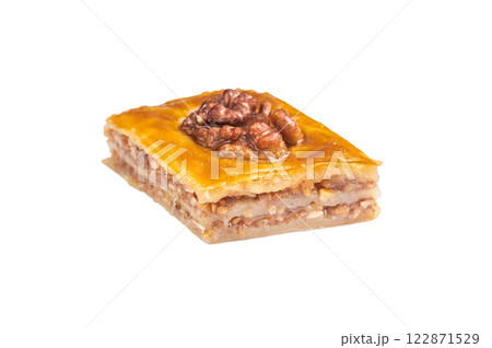 Traditional Honey Walnut Baklava isolated on white background. top view 122871529