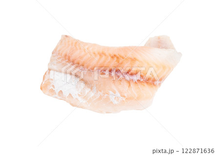 Raw Hake white fish fillet isolated on white background. top view 122871636