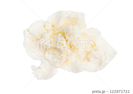 Torn Buffalo white mozzarella cheese isolated on white background. top view Torn Buffalo white mozzarella cheese isolated on white background. top view 122871722