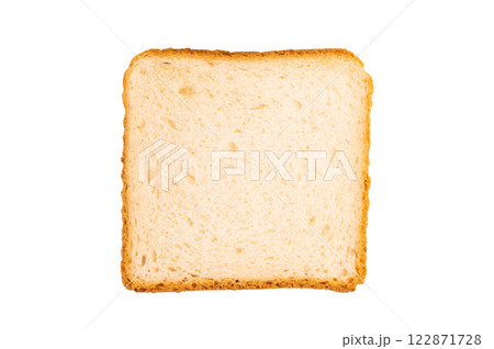 Square Slices of loaf wheat bread for toasts isolated on white background 122871728
