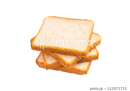 Square Slices of loaf wheat bread for toasts isolated on white background 122871733
