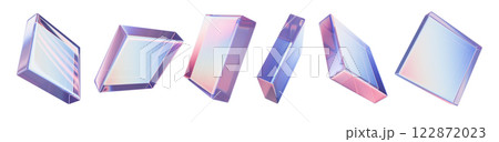 3D glass square shape set, transparent gradient geometric figure, purple plastic rectangle ice plate 3D glass square shape set, transparent gradient geometric figure, purple plastic rectangle ice plate 122872023