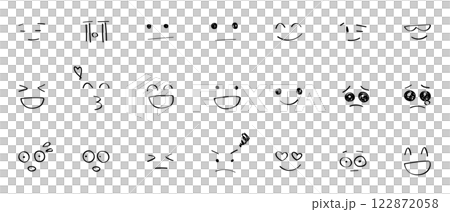 Handwritten facial expressions and emotional expression illustration set Black and white 122872058