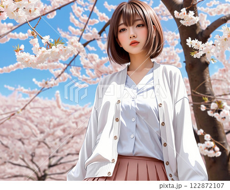 桜、春風の中の女性ポートレート2 122872107