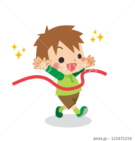 ゴールテープを切る可愛い小さな男の子のイラスト　白背景　ベクター　クリップアート 122872259