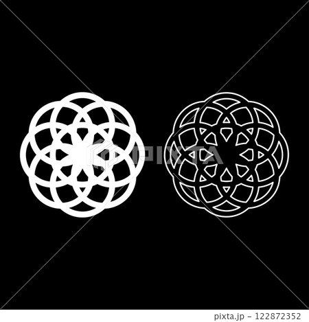Flower of life Sacred geometry set icon white color vector illustration image solid fill outline contour line thin flat style Flower of life Sacred geometry set icon white color vector illustration image solid fill outline contour line thin flat style 122872352