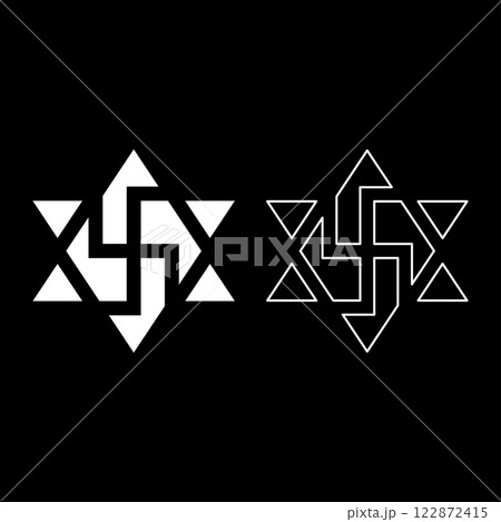 Raelism symbol David star of the galaxy Raeliteli set icon white color vector illustration image solid fill outline contour line thin flat style Raelism symbol David star of the galaxy Raeliteli set icon white color vector illustration image solid fill outline contour line thin flat style 122872415
