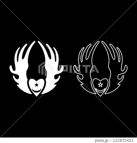 Inyyyati's tugy wing heart Universal Sufism symbol set icon white color vector illustration image solid fill outline contour line thin flat style 122872421
