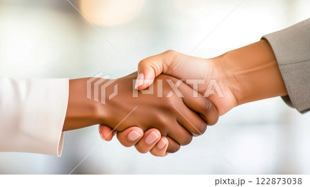 企業オフィスで握手を交わす二人のプロフェッショナルな女性 122873038