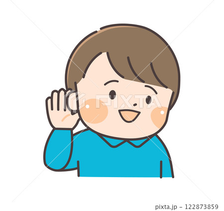 笑顔で右手を耳に当てている子供 122873859