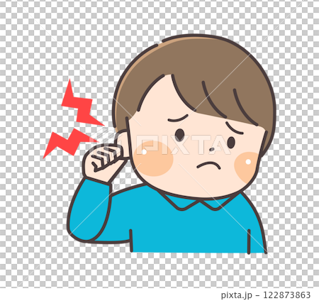 右耳の痛みで困っている子供 122873863