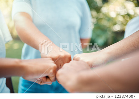 Hands, fist or people in support in nature sustainability, planet earth or park growth success motivation. Zoom on volunteer friends, diversity or teamwork collaboration in environment climate change Hands, fist or people in support in nature sustainability, planet earth or park growth success motivation. Zoom on volunteer friends, diversity or teamwork collaboration in environment climate change 122874007