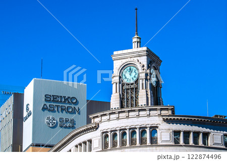 日本の東京都市景観 新時代へ…青空に映えるセイコーハウス銀座などを望む。新しい時代に希望の光=8日 日本の東京都市景観 新時代へ…青空に映えるセイコーハウス銀座などを望む。新しい時代に希望の光=8日 122874496