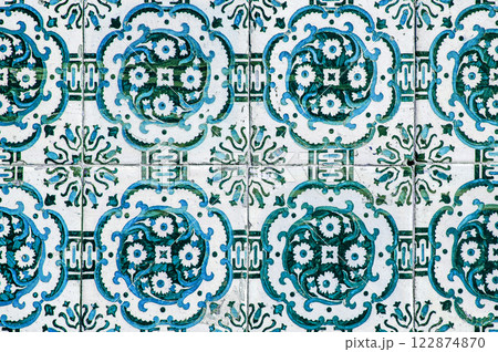 Lisbon ceramic tiles. Ornate brightly colored portugese tile texture. Lisbon ceramic tiles. Ornate brightly colored portugese tile texture. 122874870