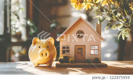 家の模型と豚の貯金箱 家の模型と豚の貯金箱 122875959