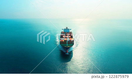海上を航行する貨物コンテナ船 海上を航行する貨物コンテナ船 122875979
