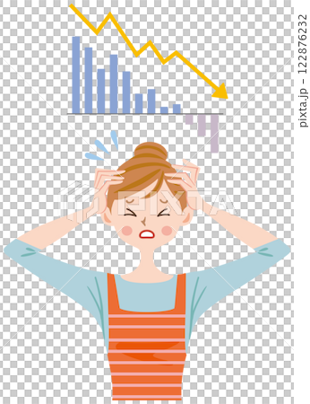 株　暴落　投資　パニック　主婦　イラスト 122876232