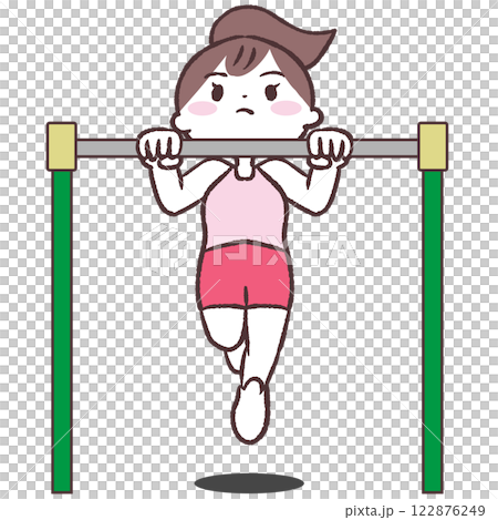 一名女子懸掛在單槓上的插圖 122876249