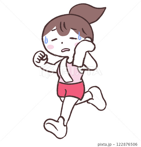 汗を拭きながら走る女性イラスト 122876506