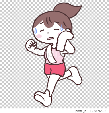 Illustration of a woman running while wiping sweat 122876506