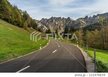 Pass road with view of Mount Saentis in the Swiss Alps, Switzerland 122876634