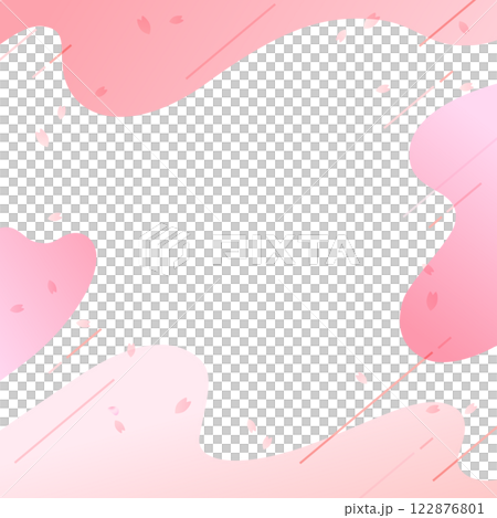 A square background design with a spring-like image of cherry blossom petals and wave patterns 122876801