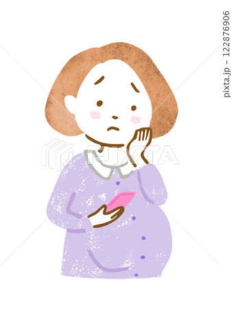 スマホを持って困っている妊婦さんの上半身イラスト 122876906