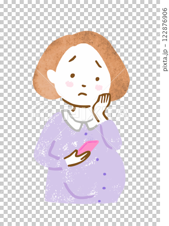 スマホを持って困っている妊婦さんの上半身イラスト 122876906