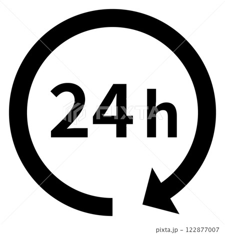 24時間営業のアイコン、ぐるっと回る矢印と24hの文字 122877007