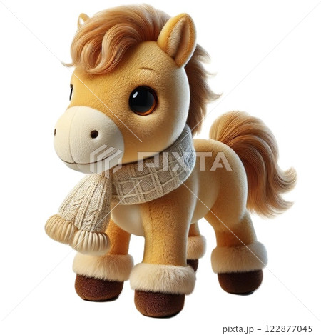 黄色の馬のぬいぐるみ イラスト 冬のマフラー 黄色の馬のぬいぐるみ イラスト 冬のマフラー 122877045
