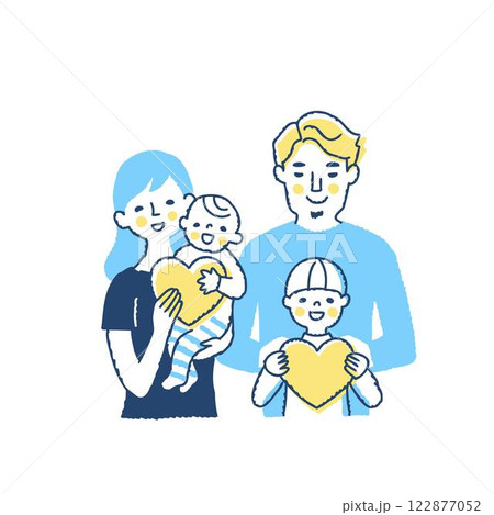 ハートを持って男の子と家族 上半身 ハートを持って男の子と家族 上半身 122877052