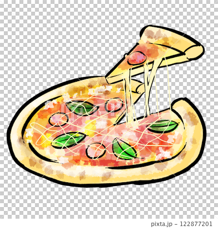 Brush pen style illustration of sliced pizza 122877201