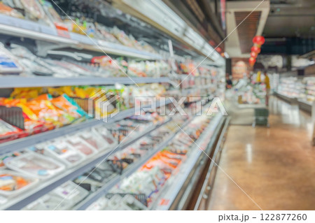 supermarket grocery store aisle and shelves blurred background supermarket grocery store aisle and shelves blurred background 122877260