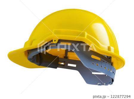 Yellow safety construction helmet isolated on white background Yellow safety construction helmet isolated on white background 122877294