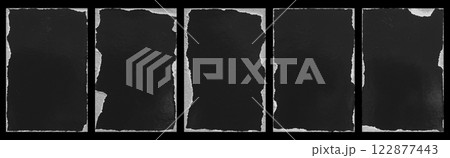 Empty old vintage black scratch torn poster set overlay texture background Empty old vintage black scratch torn poster set overlay texture background 122877443