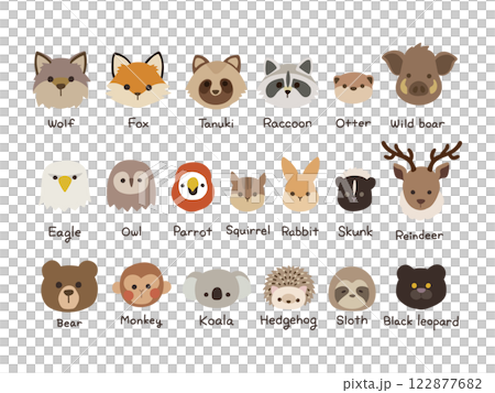 かわいい森の動物の顔のイラストセット 122877682