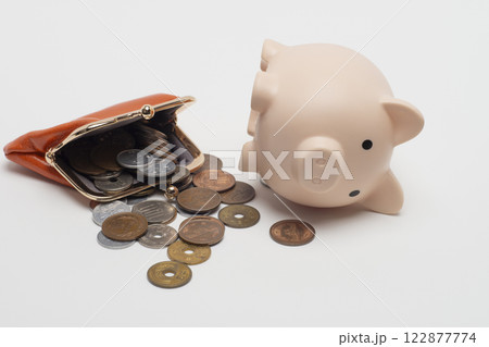 がま口と小銭と倒れた豚の貯金箱 122877774