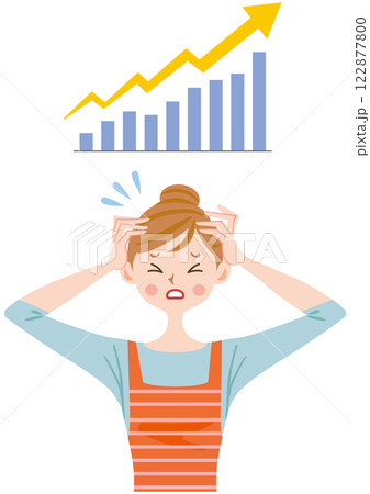 物価高　生活費　値上がり　頭を抱える主婦 122877800